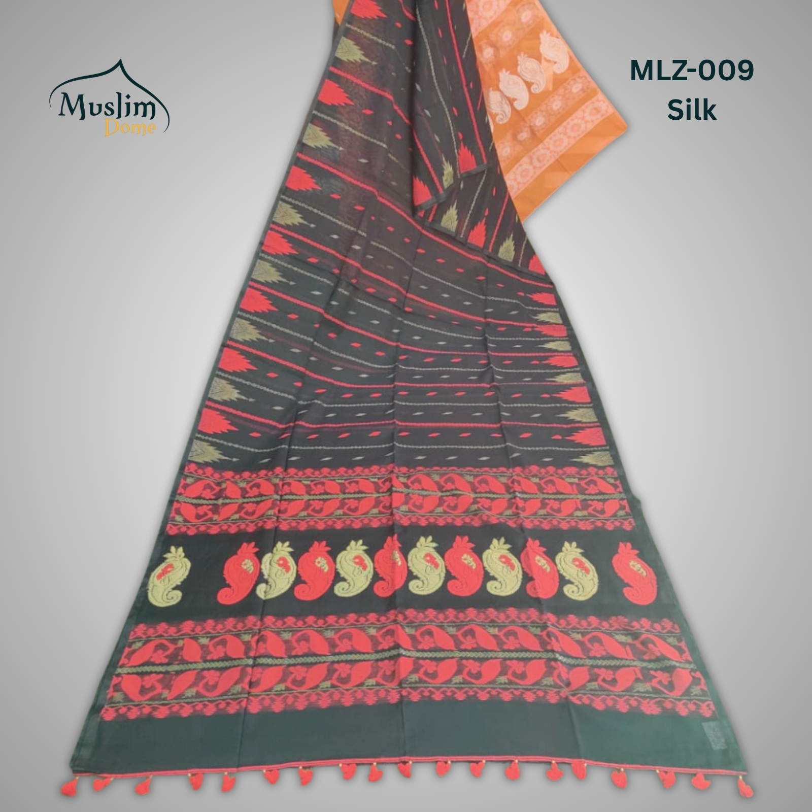 মার্সলাইজ সিল্ক জামদানী শাড়ি ব্লাউজ পিস ও Tassel সহ thumbnail 14