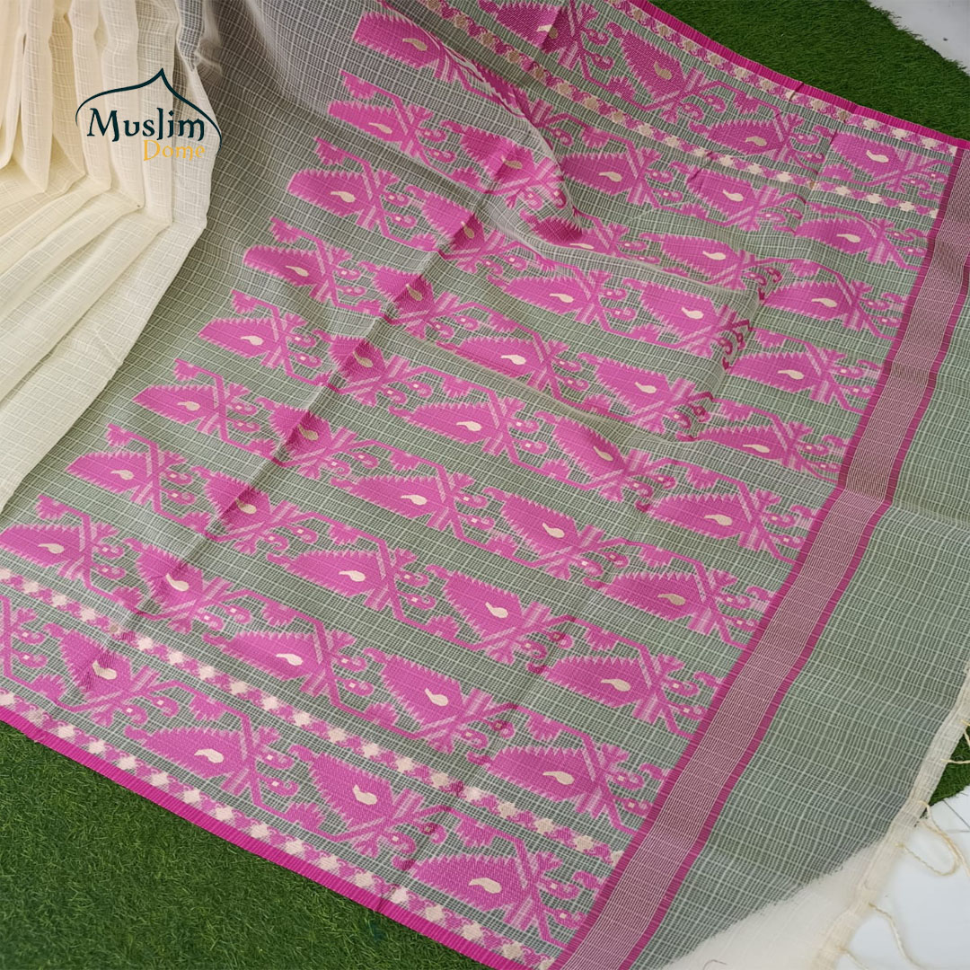 কোটা সিল্ক জামদানী পার শাড়ী – Tangail Silk Jamdani Saree with Blouse thumbnail 8