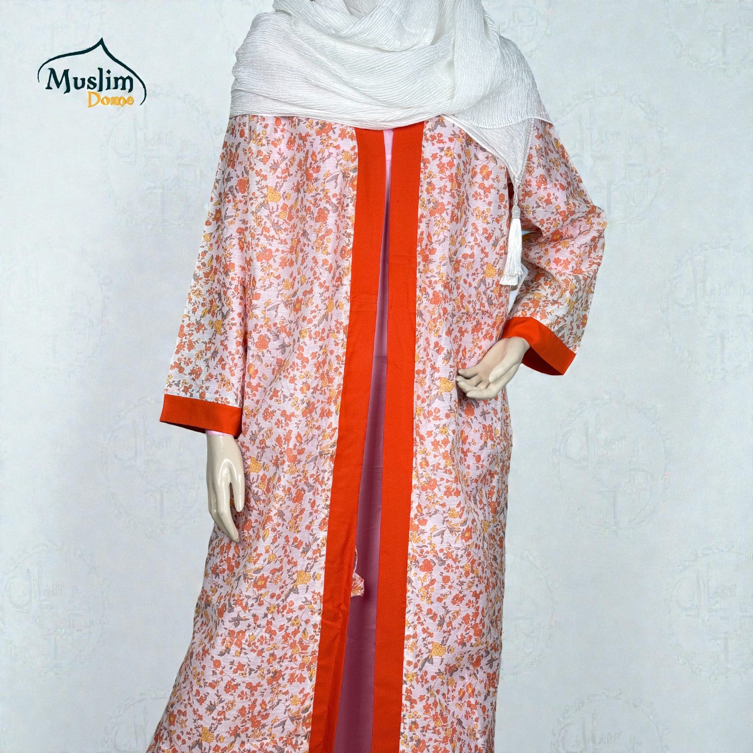 ফুল স্লিভ লং কটি | Full Sleeve Long Koti | Cotton Fabric | Orange Floral Print | Adjustable Front Belt | Free Size thumbnail 2