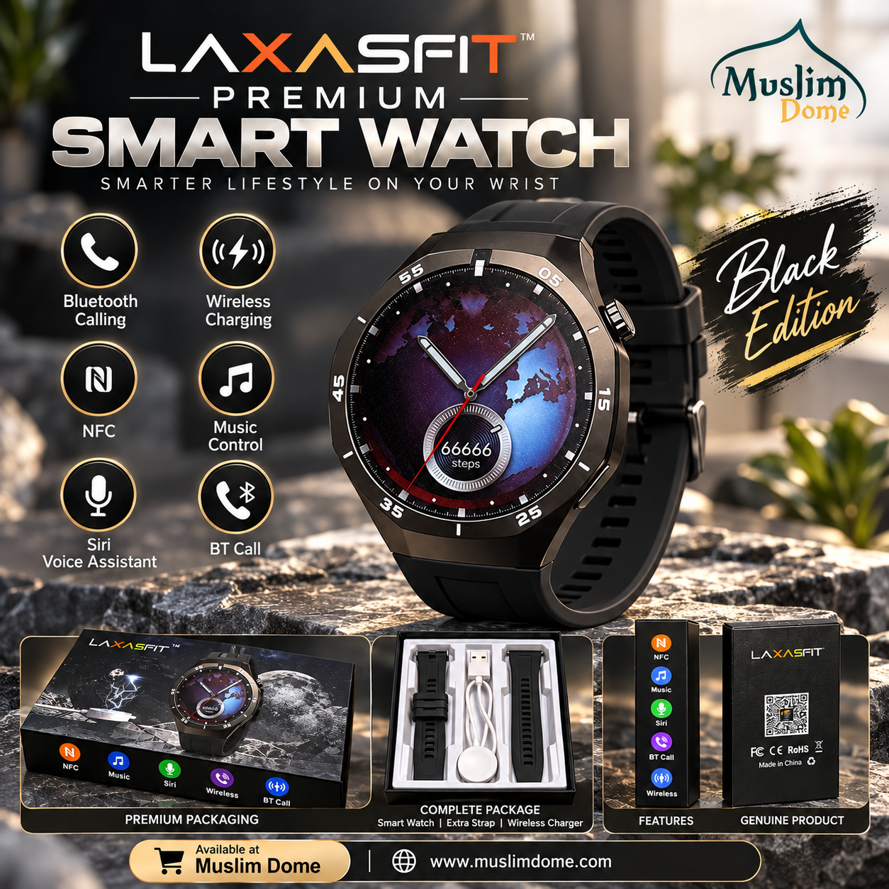 LAXASFIT Premium Round Smart Watch – Bluetooth Call, NFC, Siri & Health Monitoring | 2 Colors thumbnail 4