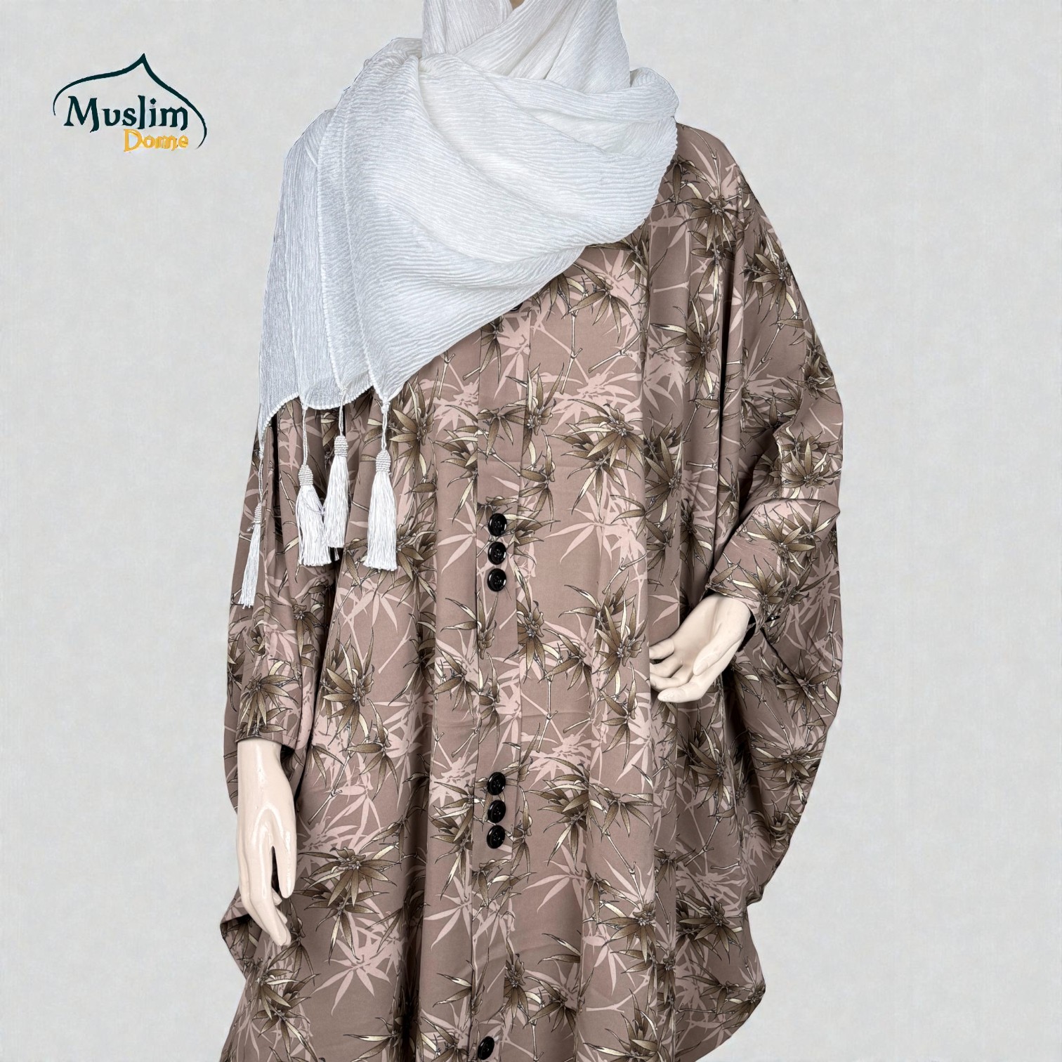 Short Abaya – Leaf Print | প্রিমিয়াম Dubai Cherry Fabric | Free Size | Multi Color | Hand Cuff with Adjustable Button