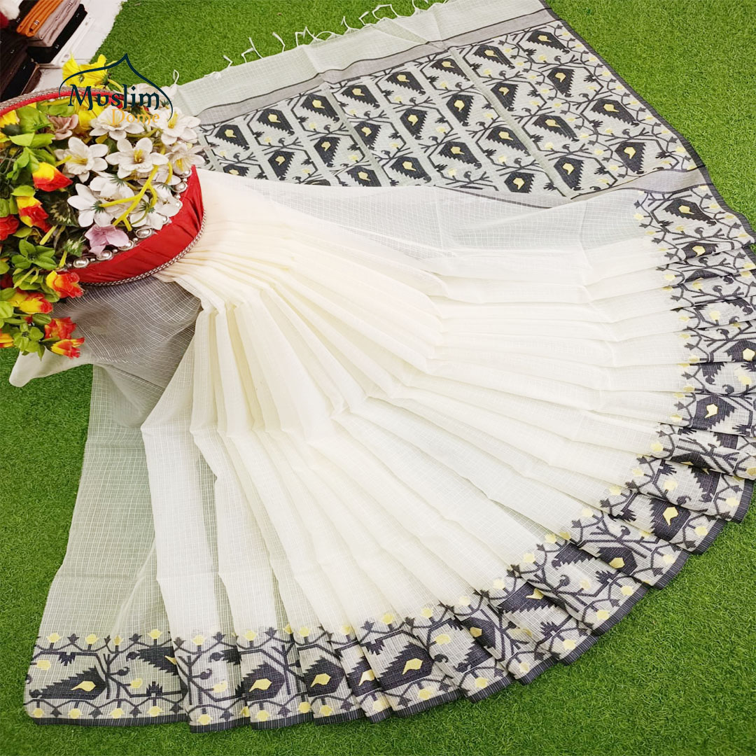 কোটা সিল্ক জামদানী পার শাড়ী – Tangail Silk Jamdani Saree with Blouse thumbnail 5