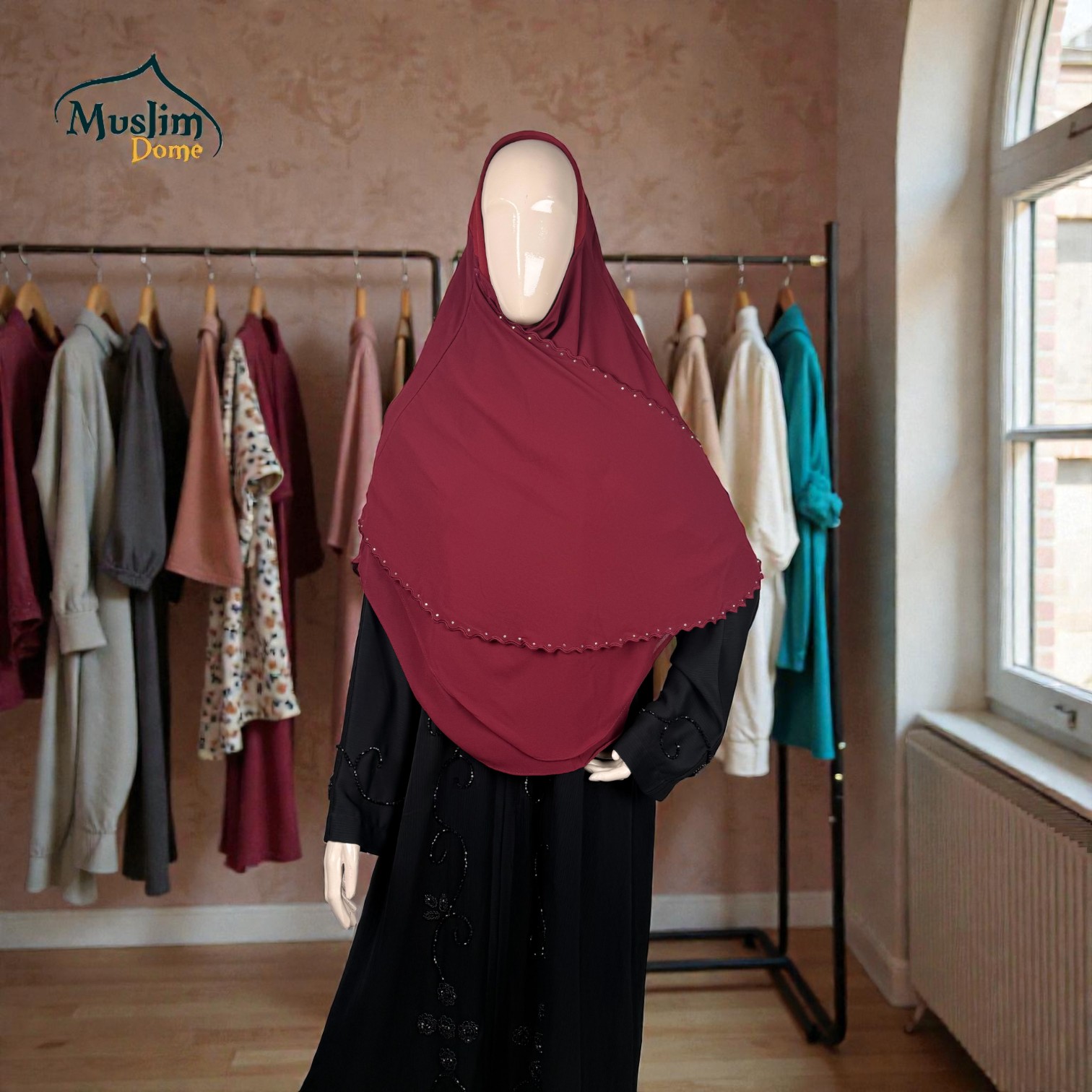 টু লেয়ার ও সিঙ্গল লাইন স্টোন হিজাব | Two Layer & Single Line Stone Hijab – Medium Coverage | Malaysian Imported