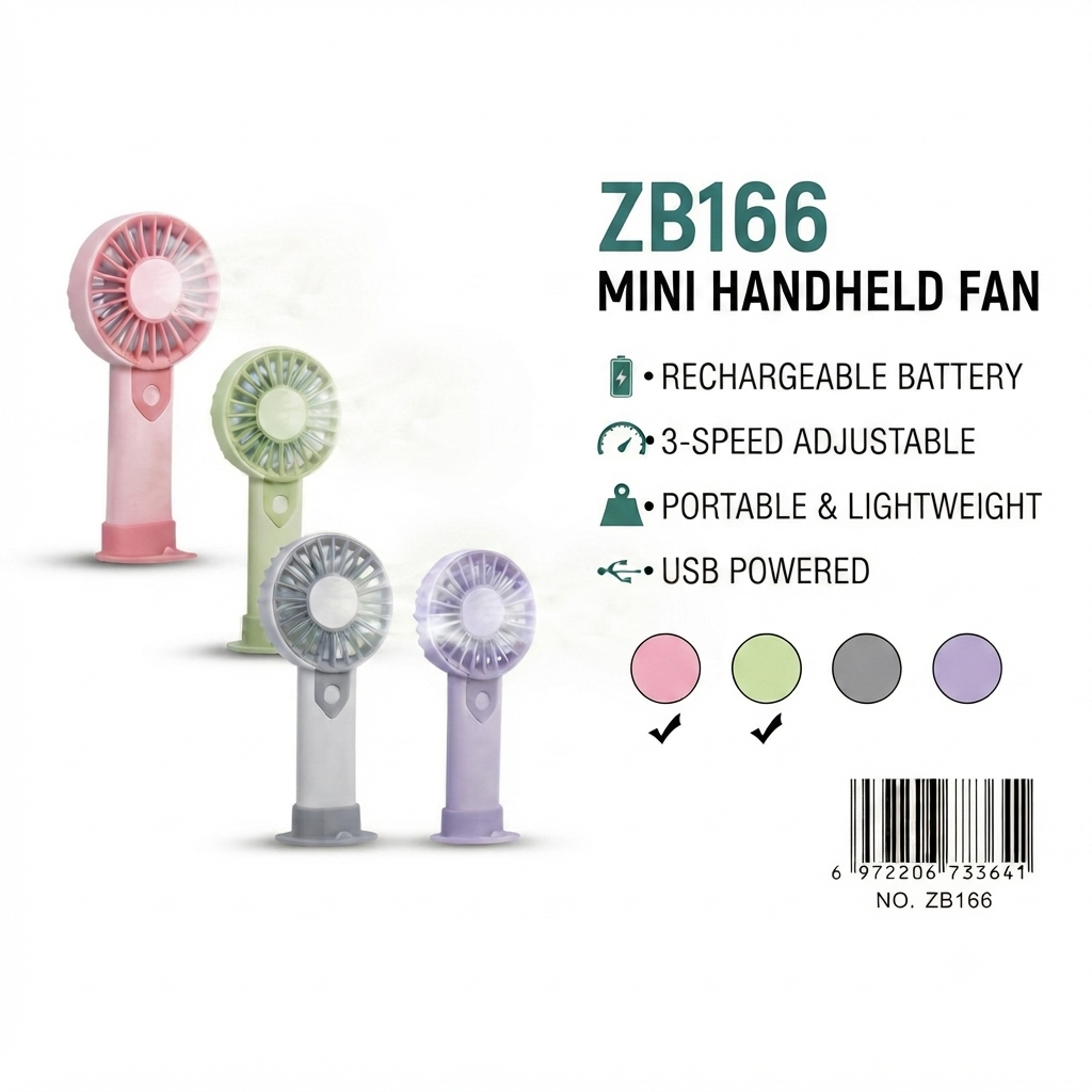 ZB166 Portable Mini Handheld Rechargeable Cooling Fan | ZB166 পোর্টেবল মিনি হ্যান্ডহেল্ড রিচার্জেবল কুলিং ফ্যান