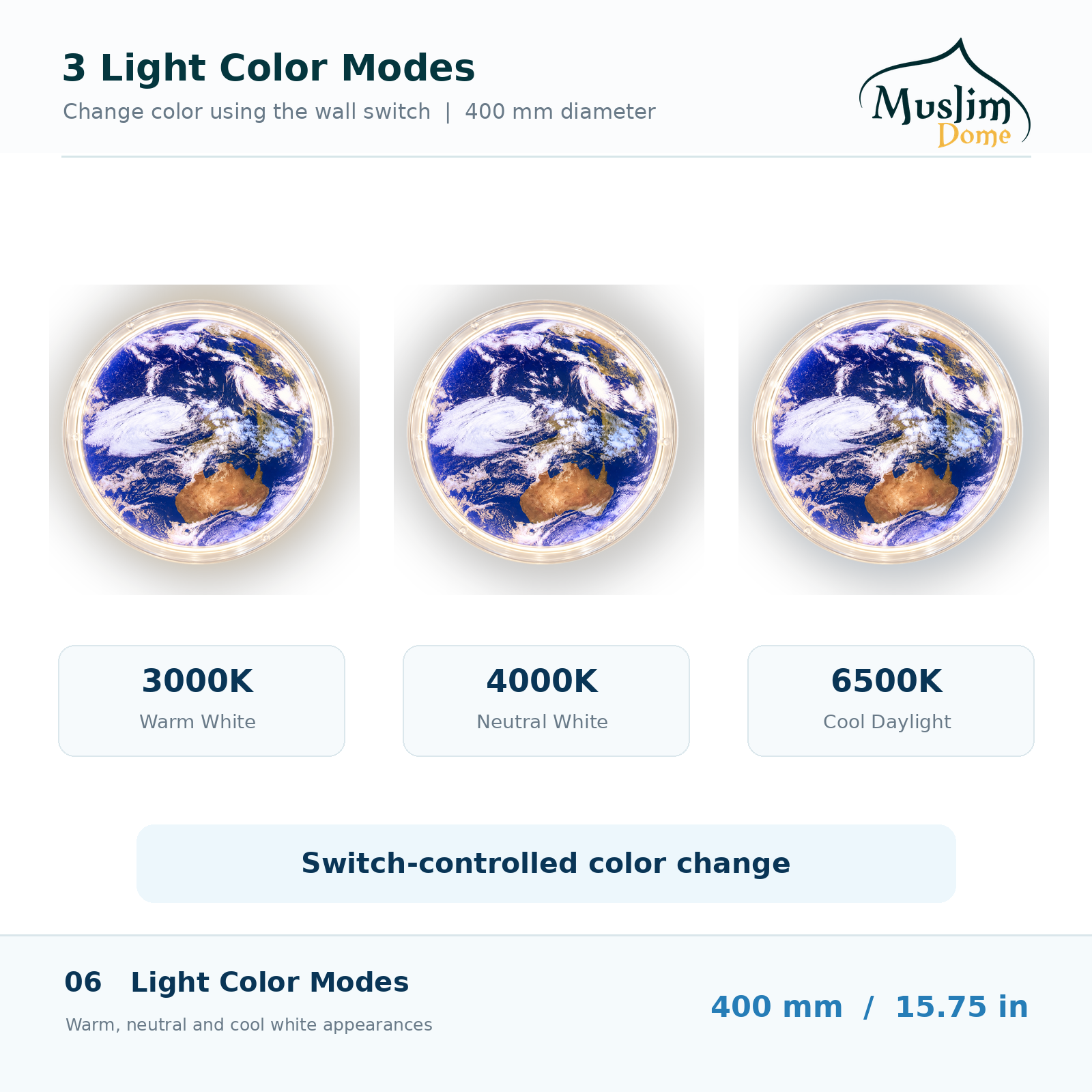 Earth Design LED Ceiling Light – 3 Color Changing Decorative Lamp | 400 mm | 250W thumbnail 3