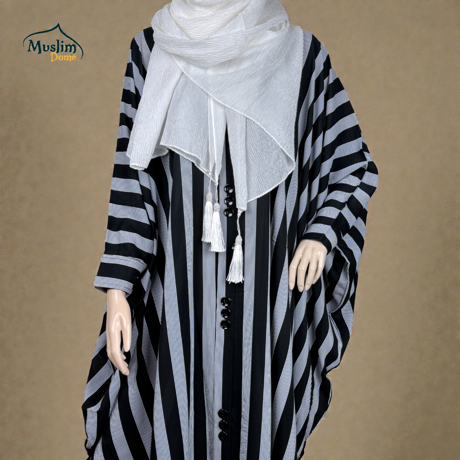 Short Abaya – Stripe Pattern | প্রিমিয়াম Dubai Cherry Fabric | Free Size | Hand Cuff with Adjustable Button