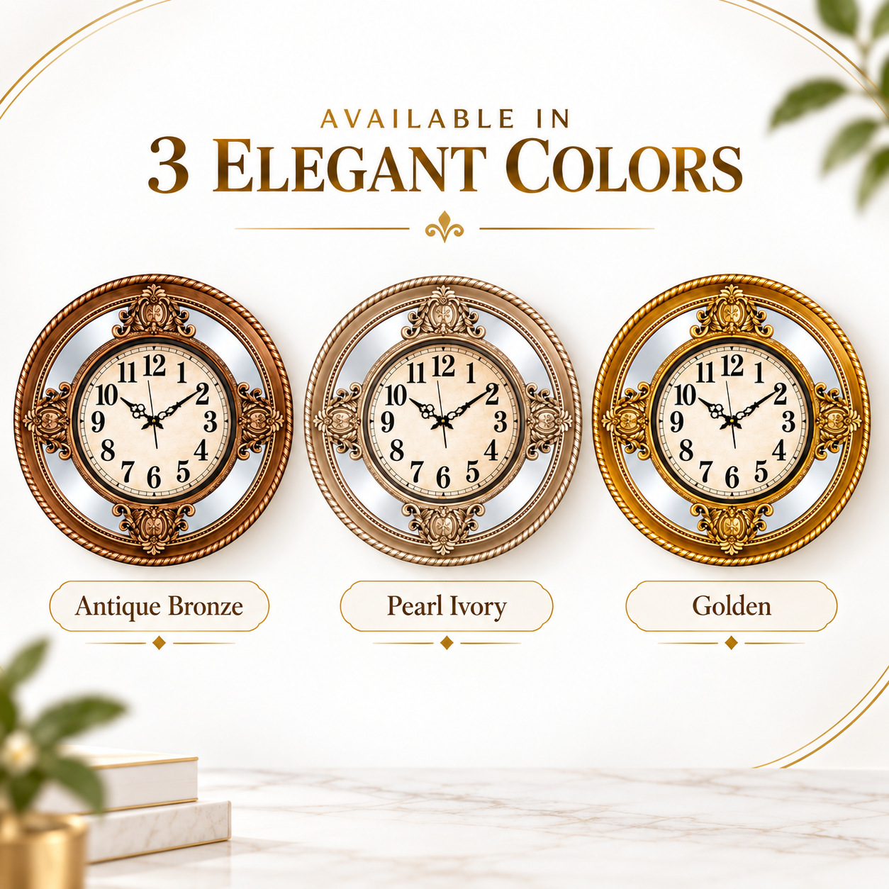Luxury Vintage Mirror Wall Clock – Ornamental Classic Design | 24" Diameter
