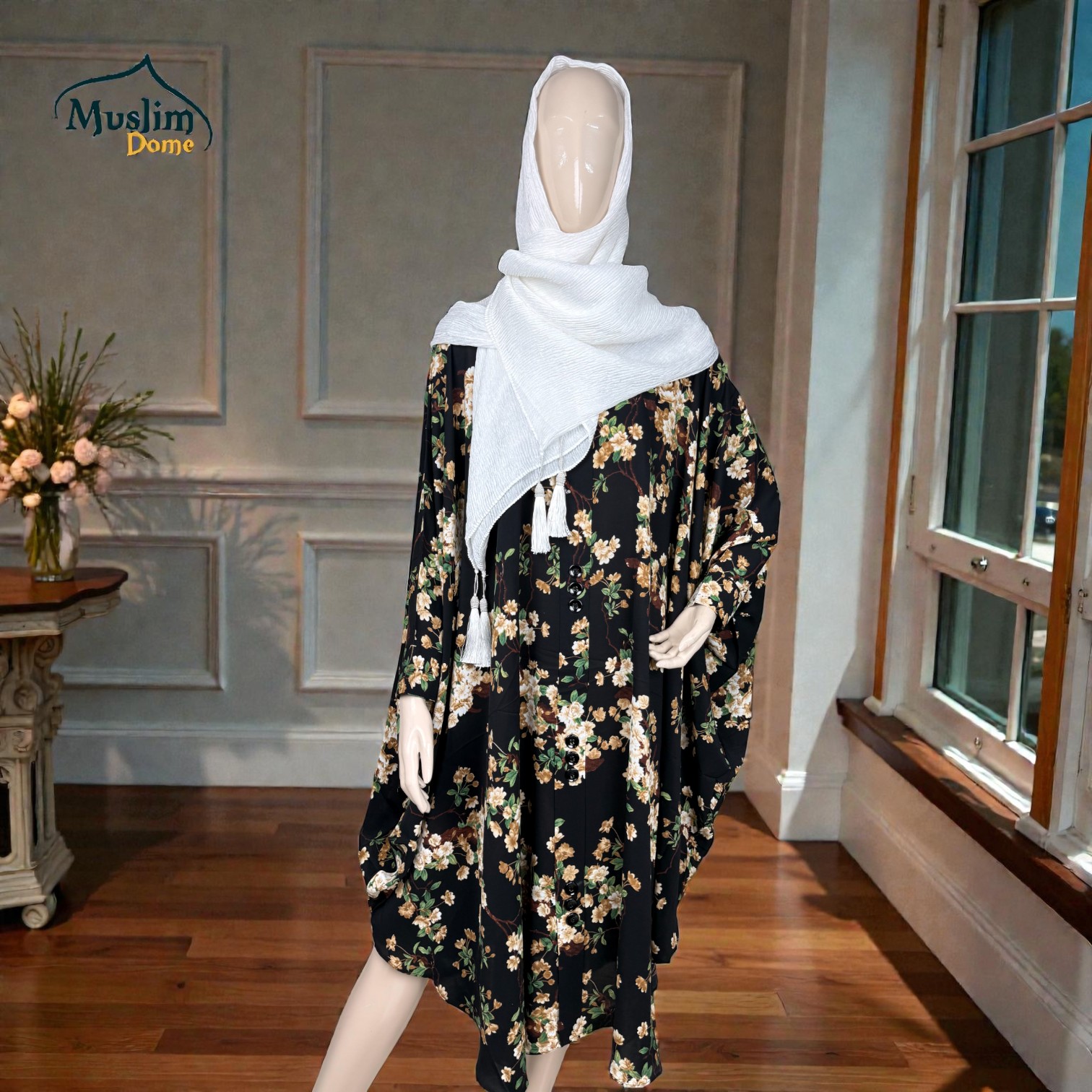 Short Abaya Floral Print | শর্ট আবায়া ফ্লোরাল ডিজাইন | Both Hand Cuff & Adjustable Button | Free Size thumbnail 3