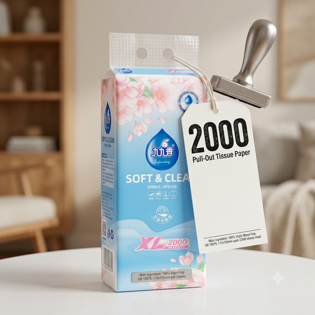 JIUJIUXIANG Pull-Out Tissue Paper | 5 Ply | Soft & Clean | 400 Sheets (2000 Pieces) | Made in China