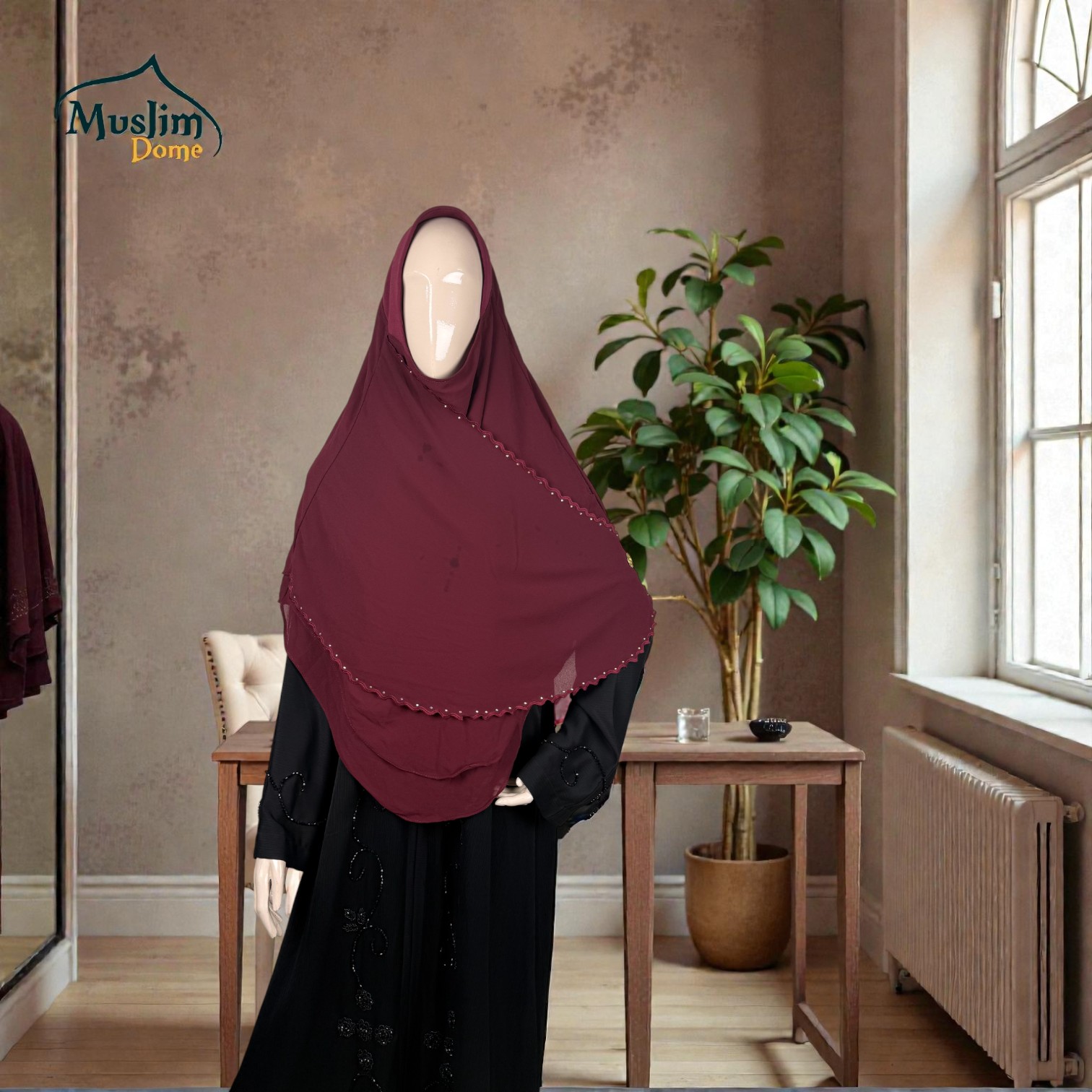 টু লেয়ার ও সিঙ্গল লাইন স্টোন হিজাব | Two Layer & Single Line Stone Hijab – Medium Coverage | Malaysian Imported thumbnail 5