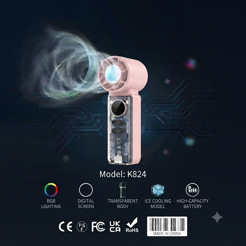 K824 Mini Turbo Handheld Fan Pro | Portable Rechargeable Turbo Fan with Digital Display thumbnail 6