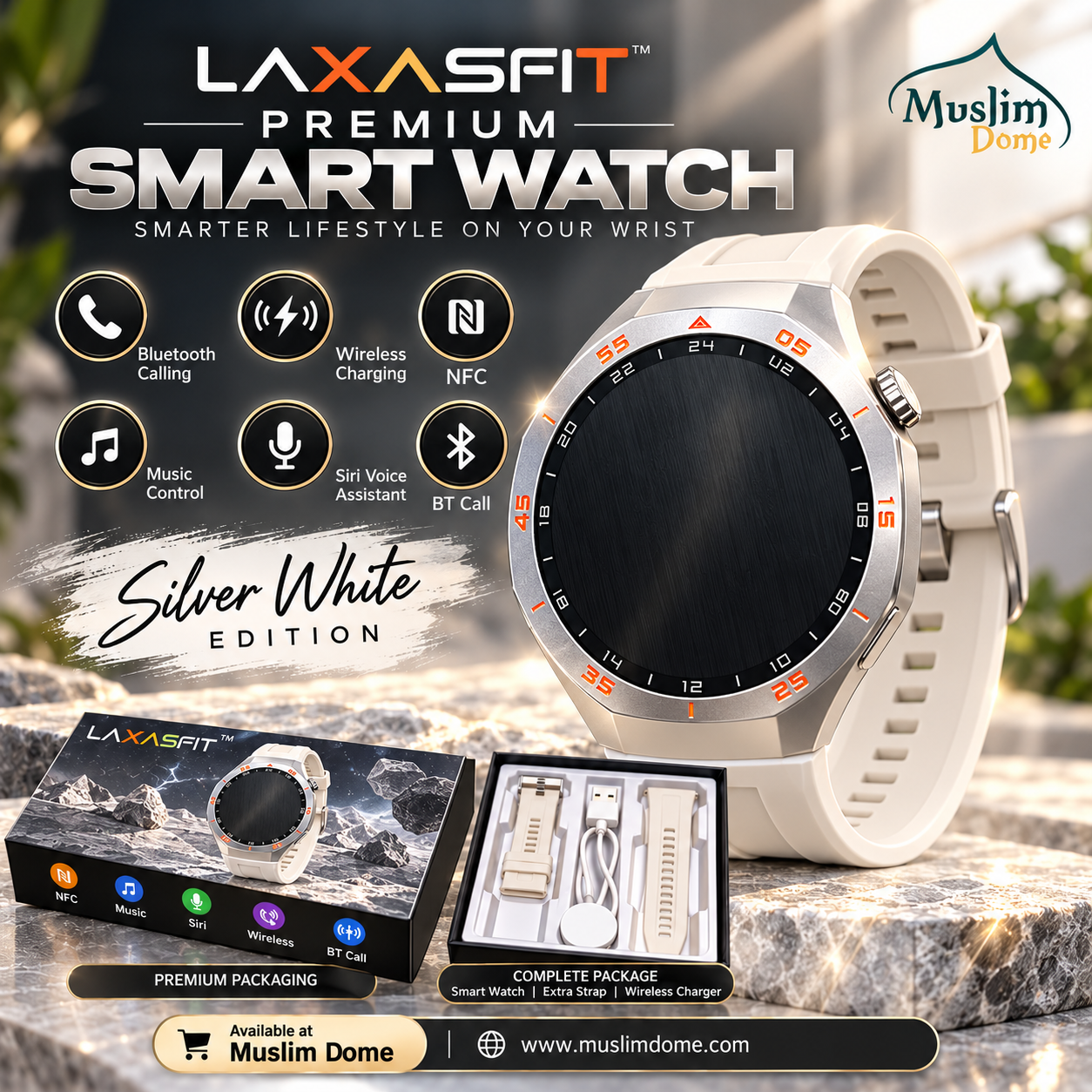 LAXASFIT Premium Round Smart Watch – Bluetooth Call, NFC, Siri & Health Monitoring | 2 Colors thumbnail 3