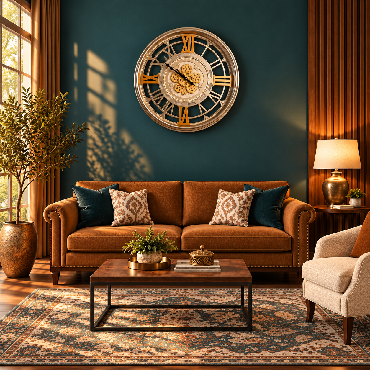 Silver & Golden Vintage Wall Clock - 30" Dia (সিলভার এন্ড গোল্ডেন ভিনটেজ দেয়াল ঘড়ি - ৩০ ইঞ্চি ডায়া)