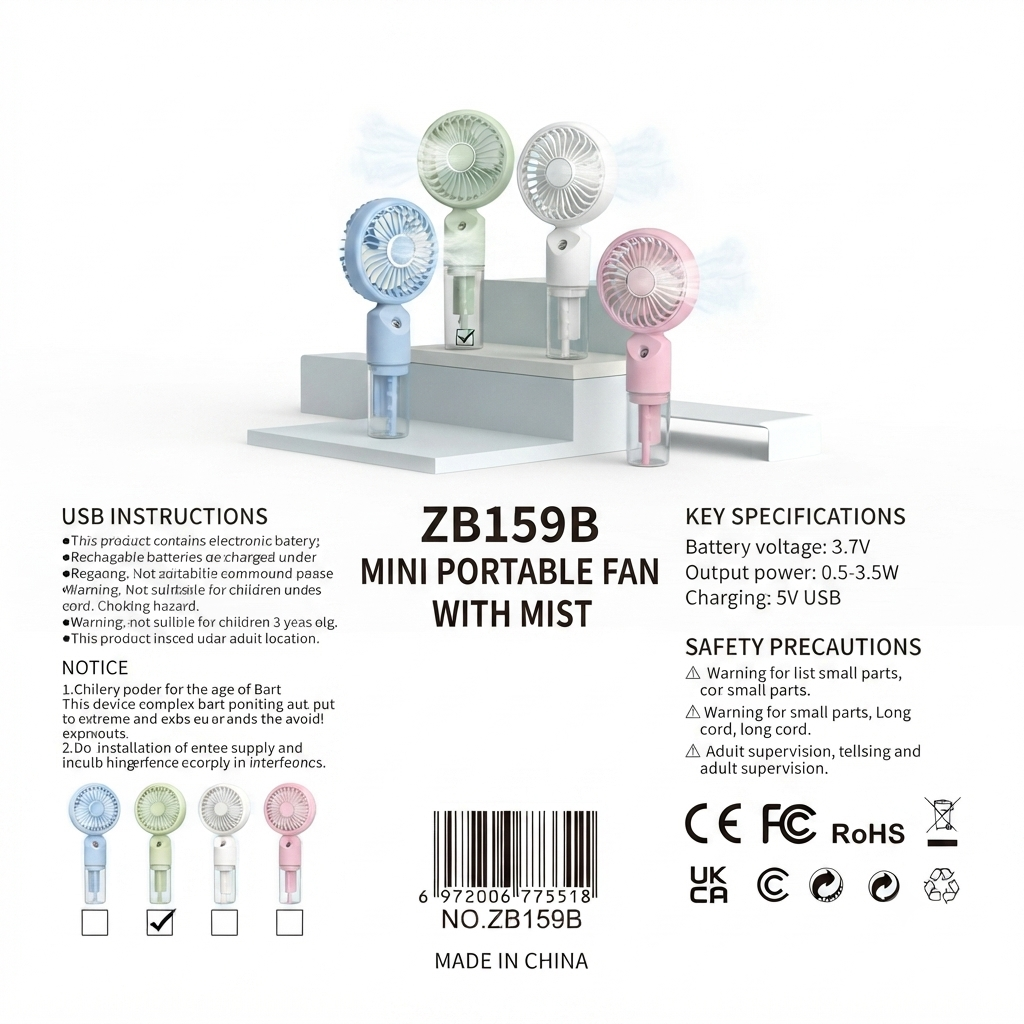 ZB159B Portable Mini Handheld Mist Fan | ZB159B পোর্টেবল মিনি হ্যান্ডহেল্ড মিস্ট ফ্যান thumbnail 2