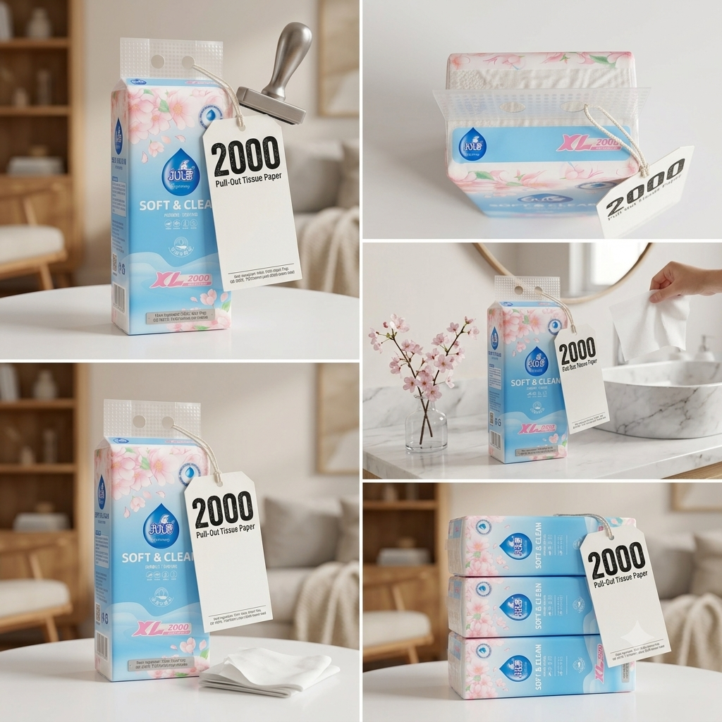 JIUJIUXIANG Pull-Out Tissue Paper | 5 Ply | Soft & Clean | 400 Sheets (2000 Pieces) | Made in China thumbnail 3