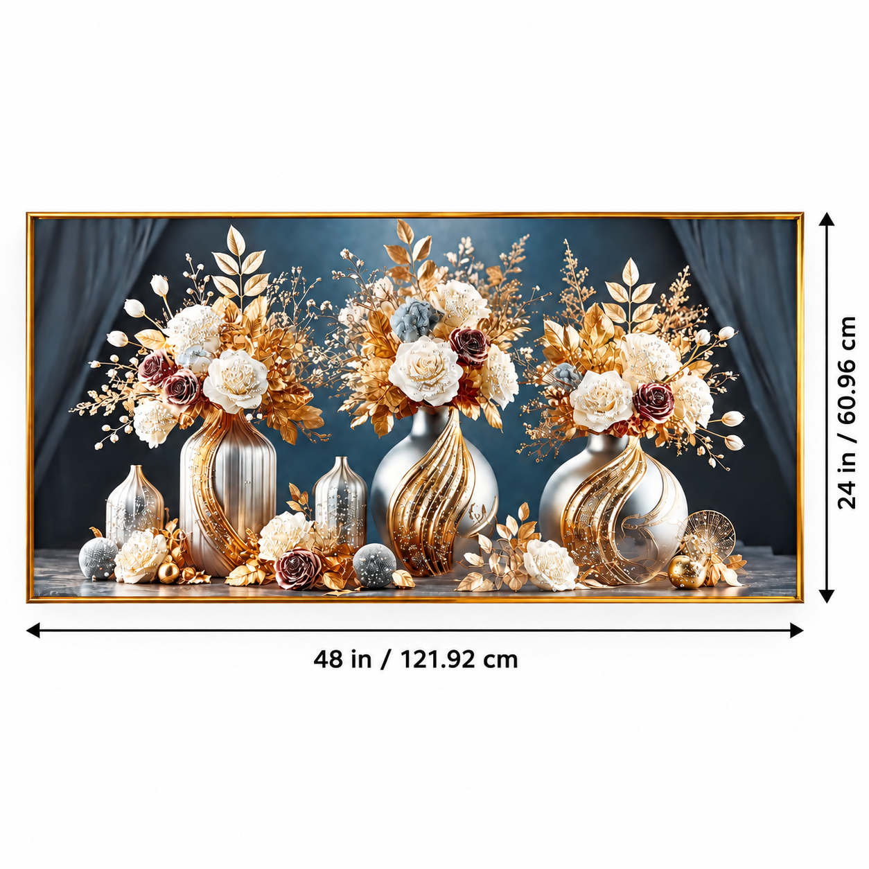 Luxury Floral Vase Wall Art – Premium Crystal Acrylic Wall Frame | 48" × 24" thumbnail 2