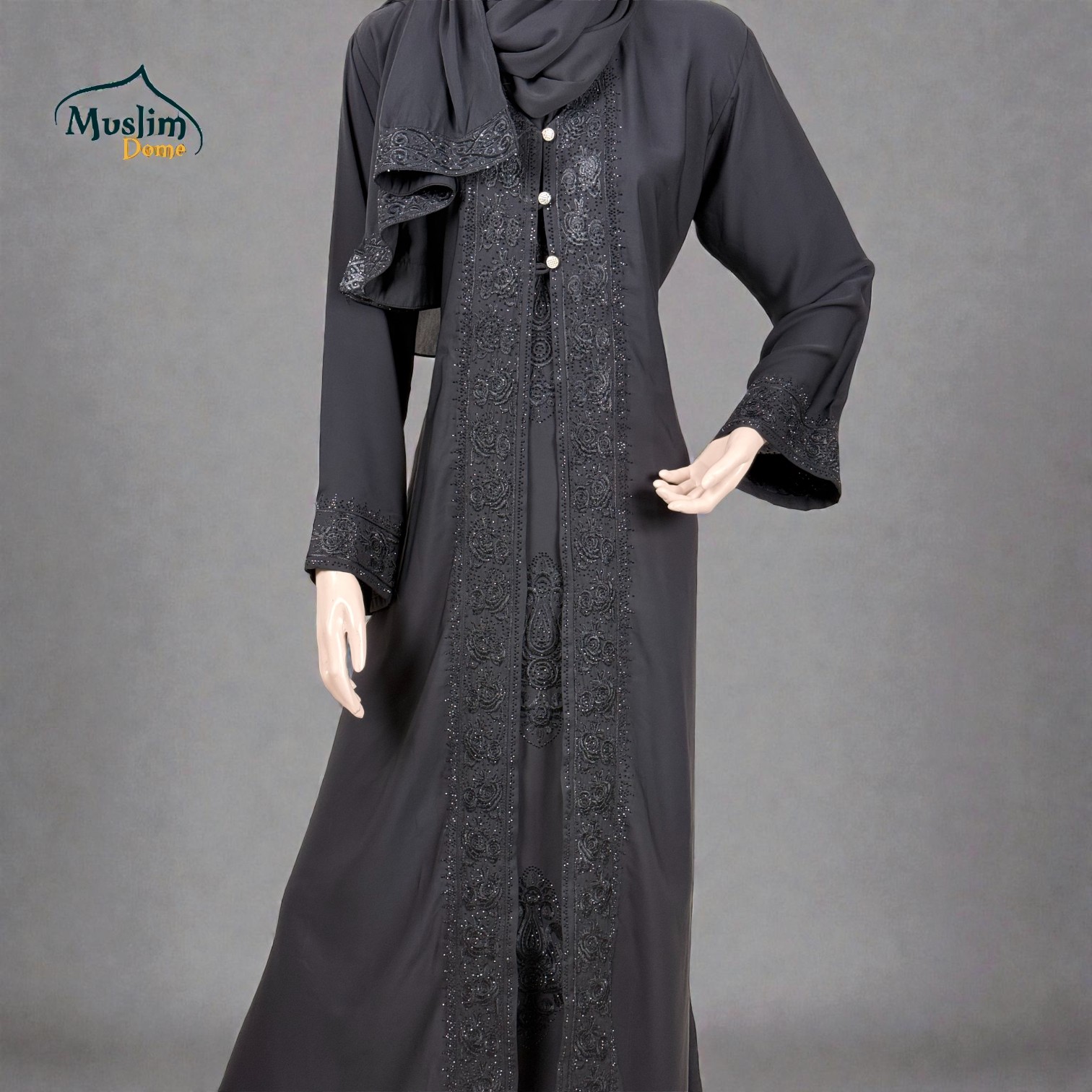 প্রিমিয়াম বোরখা | With Scarf – Dubai Cherry Fabric, Front Side Open, Adjustable Belt সহ, Koti Design 