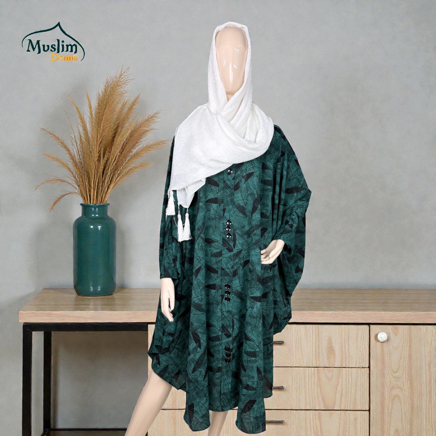 Short Abaya – Leaf Print | প্রিমিয়াম Dubai Cherry Fabric | Free Size | Multi Color | Hand Cuff with Adjustable Button thumbnail 4