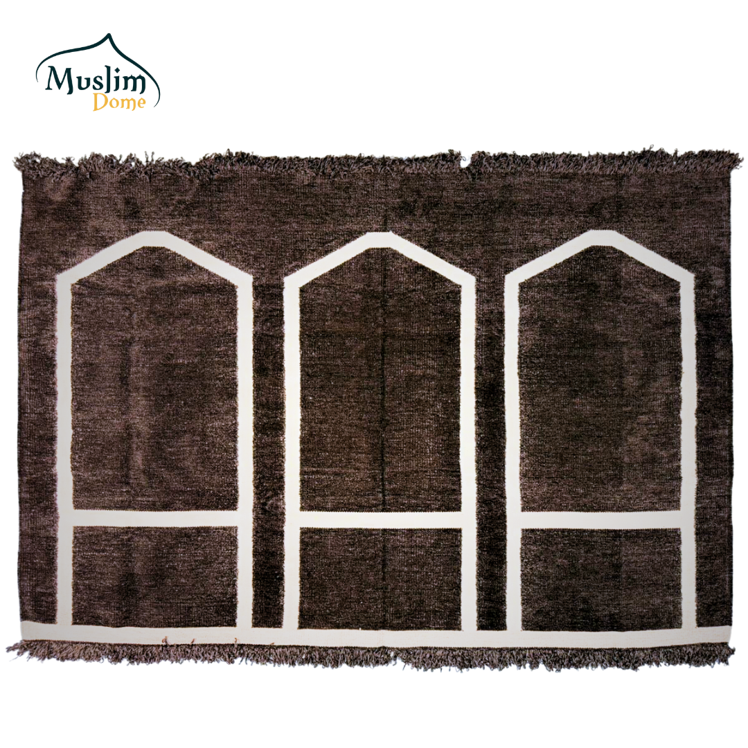 হ্যান্ডমেড জায়নামাজ (Three Person) | Soft Chanel Fabric | Brown Color | Size 47″×72″