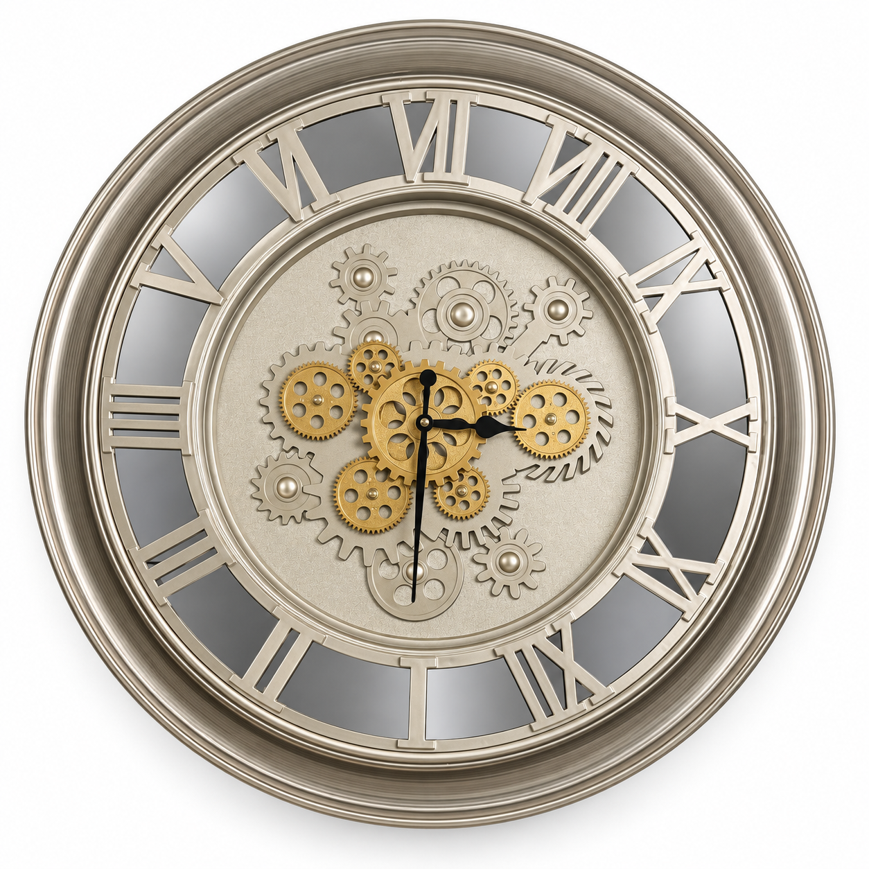 Luxury Gear Design Mirror Wall Clock – Roman Numeral Classic Style | 30" Diameter