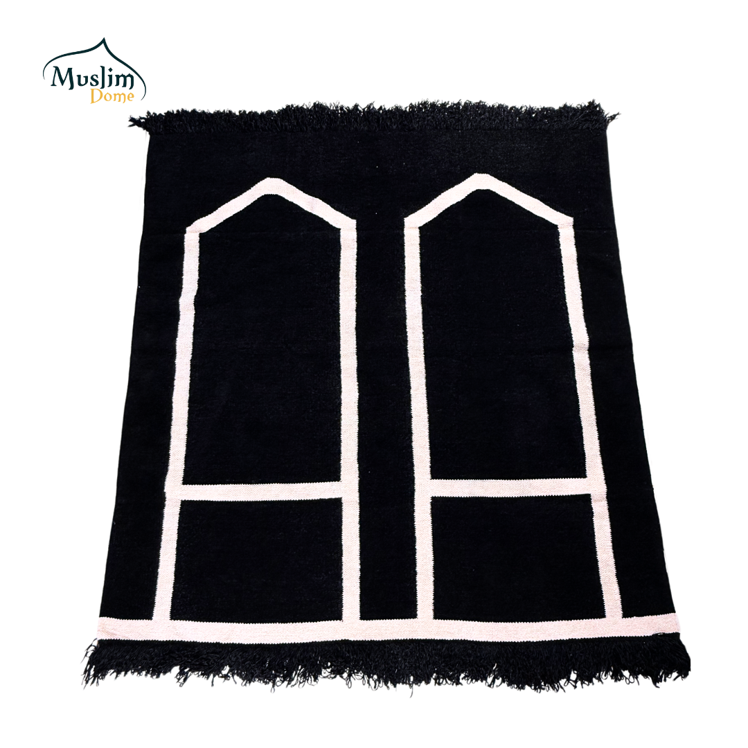 হ্যান্ডমেড জায়নামাজ (Two Person) | Soft Chanel Fabric | Black Color | Size 47″×48″ | Both Side Usable
