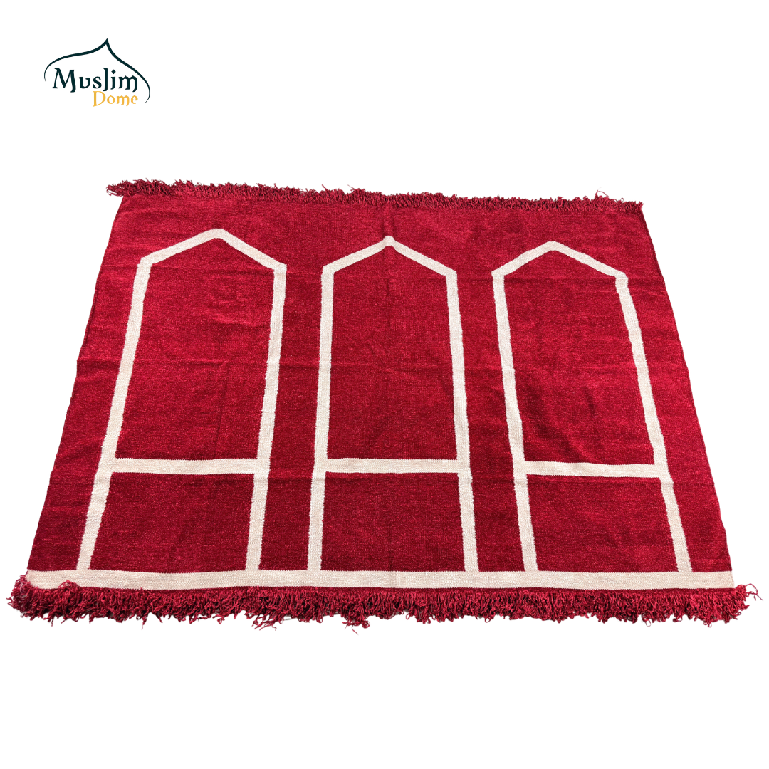 হ্যান্ডমেড জায়নামাজ (Three Person) | Soft Chanel Fabric | Maroon Color | Size 72″×48″ | Both Side Usable thumbnail 2