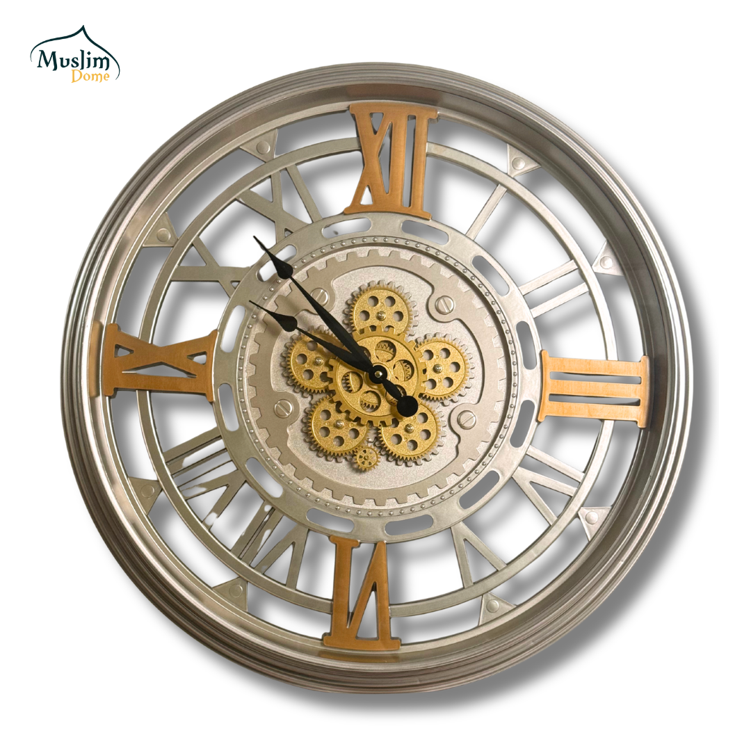 Silver & Golden Vintage Wall Clock - 30" Dia (সিলভার এন্ড গোল্ডেন ভিনটেজ দেয়াল ঘড়ি - ৩০ ইঞ্চি ডায়া)