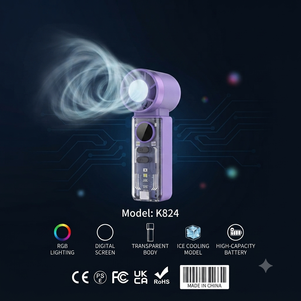 K824 Mini Turbo Handheld Fan Pro | Portable Rechargeable Turbo Fan with Digital Display thumbnail 2