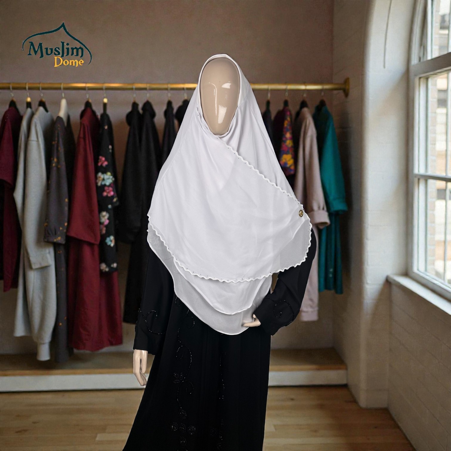 টু লেয়ার ও সিঙ্গল লাইন স্টোন হিজাব | Two Layer & Single Line Stone Hijab – Medium Coverage | Malaysian Imported thumbnail 3