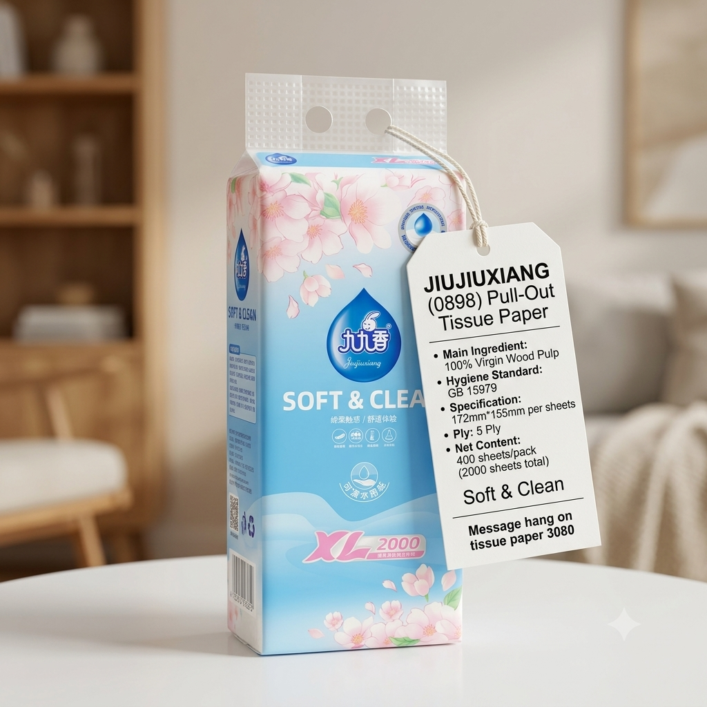 JIUJIUXIANG Pull-Out Tissue Paper | 5 Ply | Soft & Clean | 400 Sheets (2000 Pieces) | Made in China thumbnail 2