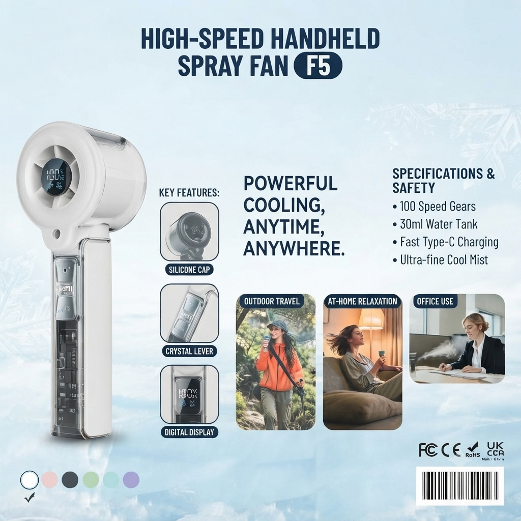 F5 High-Speed Handheld Spray Fan with Digital Display | F5 হাই-স্পিড হ্যান্ডহেল্ড স্প্রে thumbnail 2