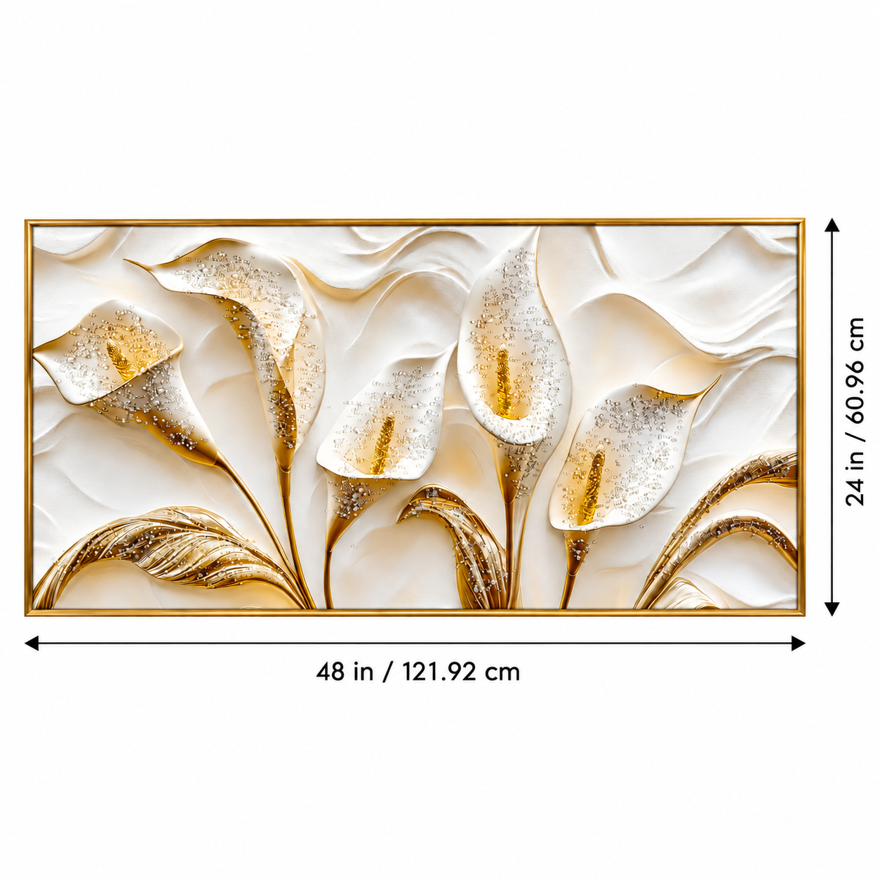 Golden Calla Lily Floral Wall Art – Premium Crystal Acrylic Wall Frame | 48" × 24" thumbnail 2